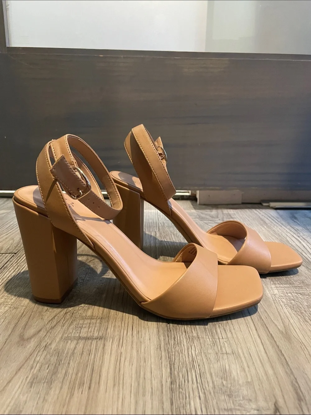 A New Day Women's Tan Block Heel Ankle Strap Sandals